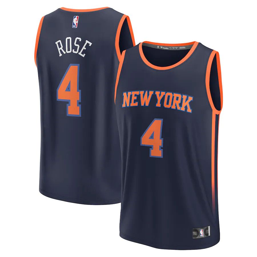 Men New York Knicks 4 Derrick Rose Fanatics Branded Navy Statement Edition 2022-23 Fast Break Replica NBA Jersey